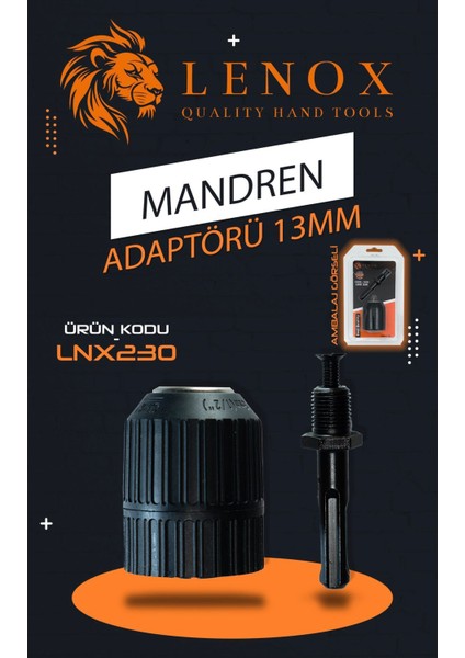 Tools Sds Plus Adaptörlü 13MM Matkap Mandren Seti
