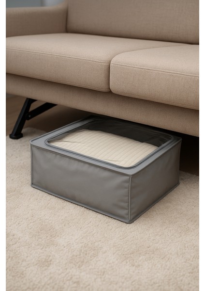 2 Adet Pencereli Imperteks Kumaş Suya Dayanıklı Destekli Telli Büyük Boy Plus Baza Altı Çok Amaçlı Organizer Hurç 66 x 46 x 20 cm fırsatları