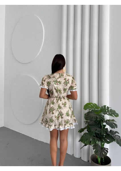 Çiçek Desen Astarlı Krep Kumaş Kısa Kadın Elbise fiyatları