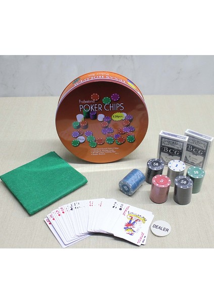 Metal Kutulu 120 Chip ve 2 Adet Iskambil Kağit Setine Sahip Poker Oyunu
