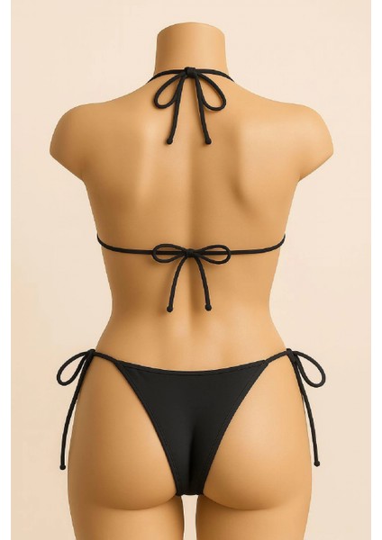- Kadın Siyah Yandan ve Boyundan Bağlamalı Bikini Mayo Takımı modelleri