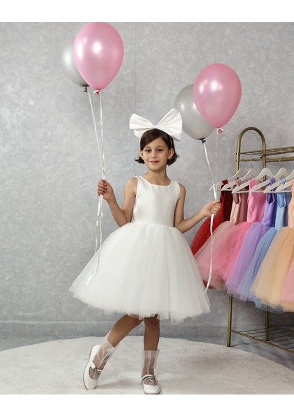 Kız Çocuk Ada Model Abiye Beyaz Elbise