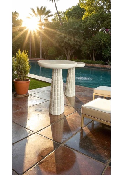 2’li Ahşap Mantar Model Yan Sehpa Seti – Krem Renk Sehpa Takımı