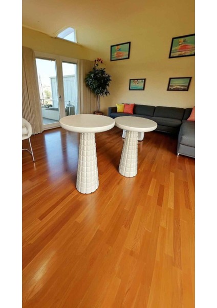 2’li Ahşap Mantar Model Yan Sehpa Seti – Krem Renk Sehpa Takımı fiyatları