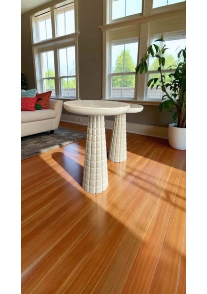 2’li Ahşap Mantar Model Yan Sehpa Seti – Krem Renk Sehpa Takımı modelleri