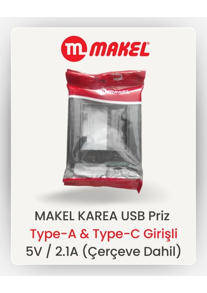 USB Priz | Type-A & Type-C Girişli | 5V / 2.1A