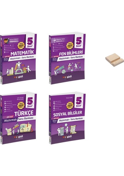 5. Sınıf Konu Anlatımlı Alıştırmalı Matematik Fen Türkçe ve Sosyal Soru Bankası 4lü Set + Telefon Tutucu