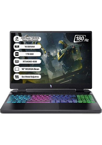 Nitro 16 NH.QSKEY.004 Ryzen 7 8845HS 16GB 1tb SSD RTX4060-140W Dos 16" Wuxga 180Hz Taşınabilir Bilgisayar
