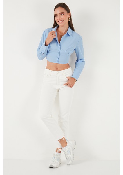 Fitted Fit Pamuklu Korse Detaylı Uzun Kollu Crop Gömlek Bayan Gömlek 611GO00376 fiyatları