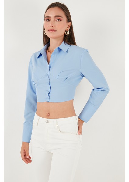 Fitted Fit Pamuklu Korse Detaylı Uzun Kollu Crop Gömlek Bayan Gömlek 611GO00376 modelleri