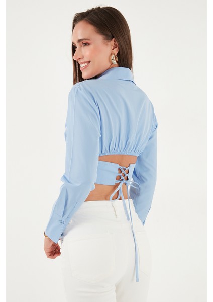 Fitted Fit Pamuklu Korse Detaylı Uzun Kollu Crop Gömlek Bayan Gömlek 611GO00376