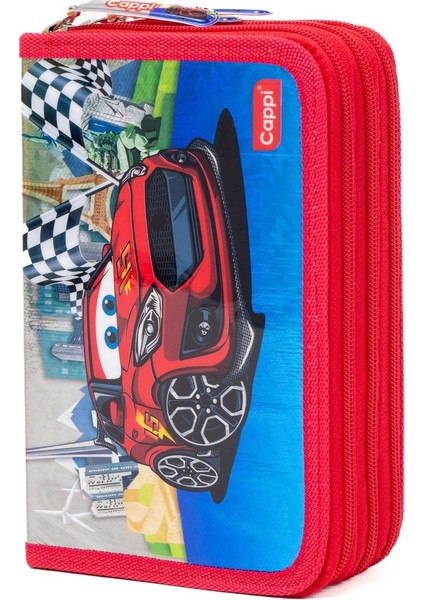 Araba Desenli Pvc Üç Bölmeli Erkek Çocuk Organizer Kalemlik Kalem Kutusu -CP7002