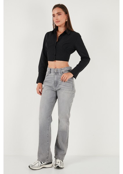 Fitted Fit Pamuklu Korse Detaylı Uzun Kollu Crop Gömlek Bayan Gömlek 611GO00376 modelleri