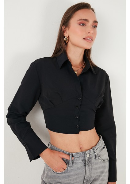 Fitted Fit Pamuklu Korse Detaylı Uzun Kollu Crop Gömlek Bayan Gömlek 611GO00376 indirimleri