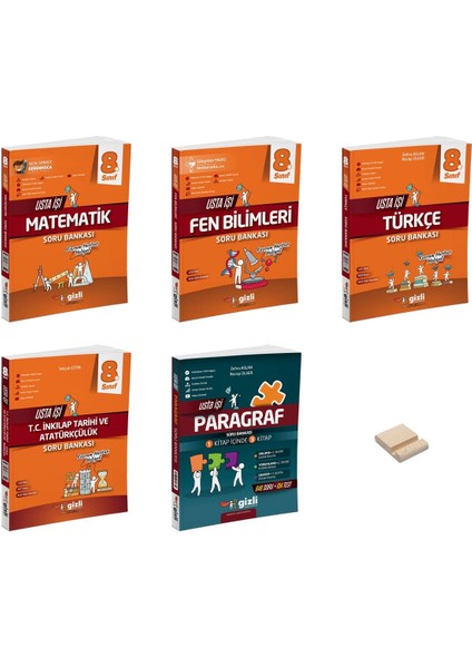 Lgs 8. Sınıf Usta Işi Matematik Fen Türkçe Inkılap ve Paragraf Soru Bankası 5li Set + Telefon Tutucu