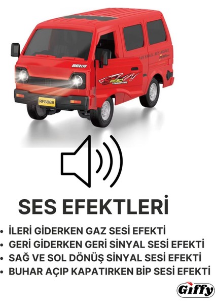Oyuncak Uzaktan Kumandalı Buhar Atan Minibüs Araba Şarjlı LED Işıklı Ses Efektli Açılır Kapılı
