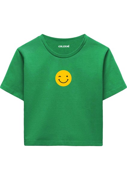 Winky Smiley Baskılı Kadın Crop T-Shirt