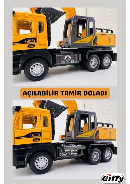 Oyuncak Iş Makinesi Sesli Işıklı Çek Bırak Vinç, Kule Vinç ve Kepçe 30 cm Aksesuarlı Kapıları Açılan modelleri
