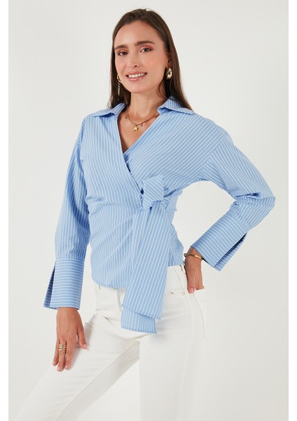 Pamuklu Regular Fit Uzun Kollu Bağlama Detaylı Gömlek Bayan Gömlek 65200538 modelleri