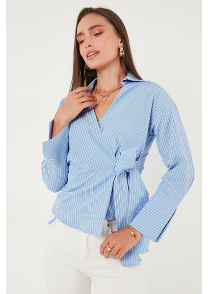 Pamuklu Regular Fit Uzun Kollu Bağlama Detaylı Gömlek Bayan Gömlek 65200538 indirimleri