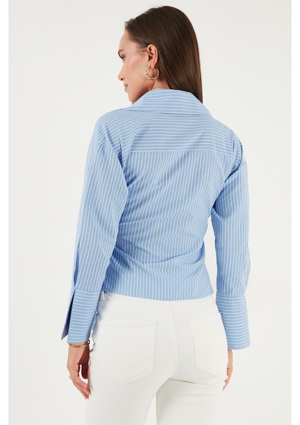 Pamuklu Regular Fit Uzun Kollu Bağlama Detaylı Gömlek Bayan Gömlek 65200538