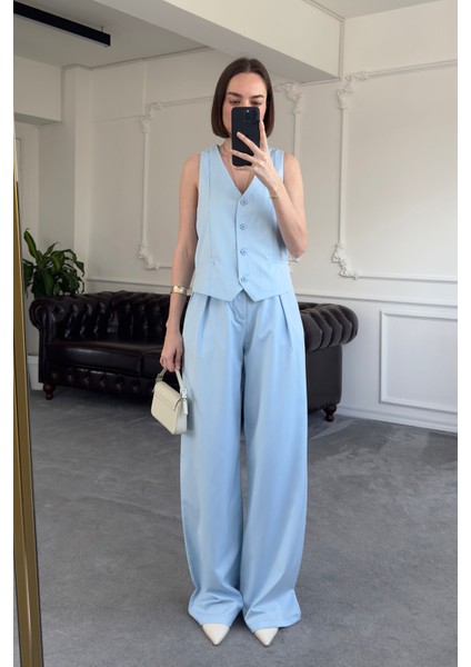 Yelekli Premium Orj Keten Takım- Bebe Mavisi modelleri