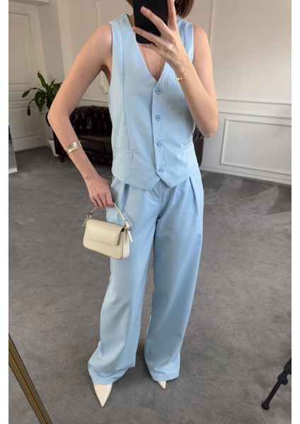 Yelekli Premium Orj Keten Takım- Bebe Mavisi fırsatları