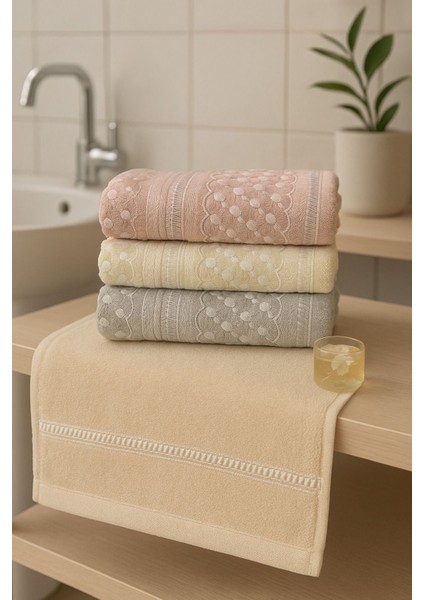 Pelin 3’lü Çeyizlik El ve Yüz Havlusu %100 Pamuk, Kadife Dokulu, Dantelli & Güpürlü