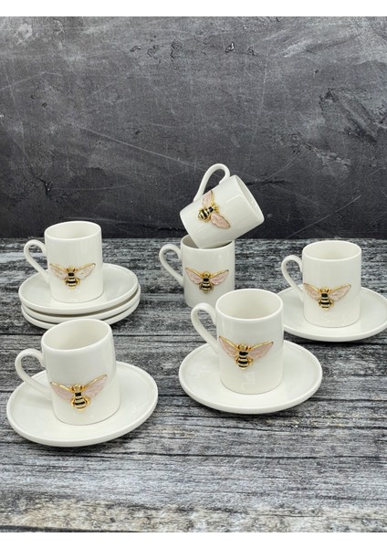 6 Kişilik Beyaz Porselen Arı Kahve Fincan Takımı Sunum Fincanı 100ML modelleri