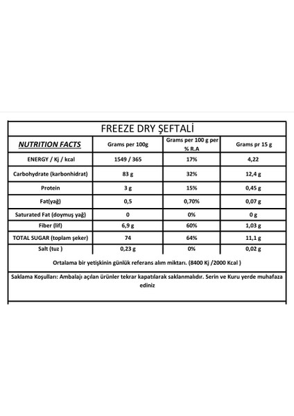 Şeftali- Dondurularak Kurutulmuş Meyve - Freeze Dry Kuru Meyve 15gr-6'lı fiyatları