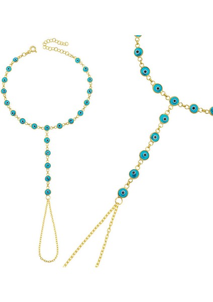 Gümüş Gold Mavi Nazar Boncuklu Şahmeran