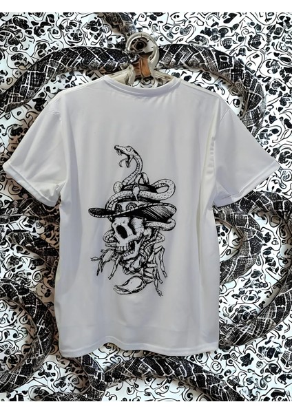 Yılanlı Kurukafa Baskılı Tişört