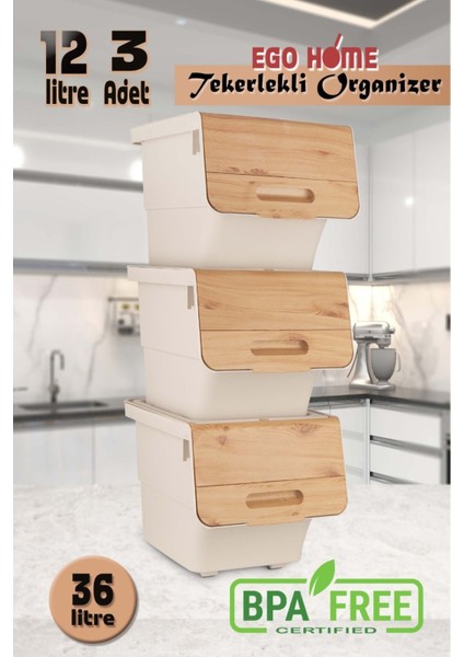 Bambu Renkli Tekerlekli Sebze ve Soğanlık, Çok Fonksiyonlu Organizatör