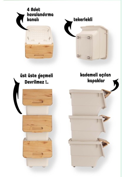 Bambu Renkli Tekerlekli Sebze ve Soğanlık, Çok Fonksiyonlu Organizatör modelleri