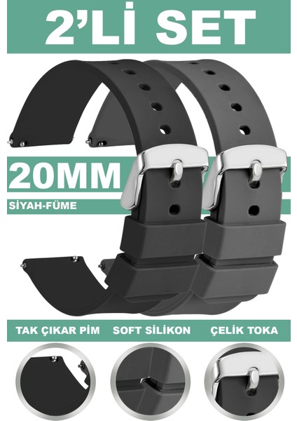 20mm Fossil-Welder-Wesse-Casio-Armani-Omega-Seiko-Tissot Saat Uyumlu Silikon Saat Kordonu Kayışı MR2