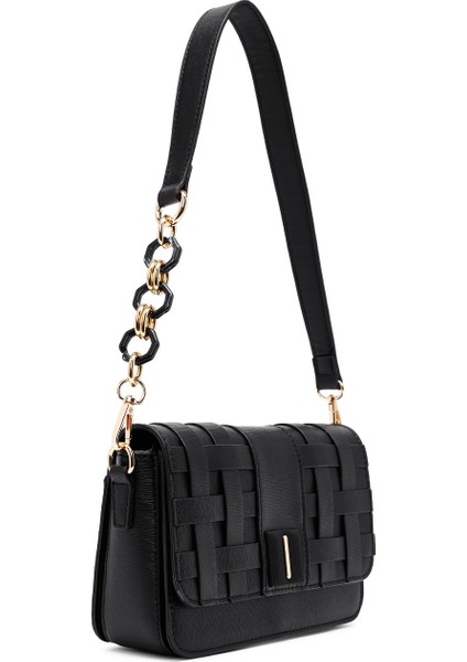 Kadın Siyah Uzun Askılı Örgü Çapraz Çanta 25ABD261529