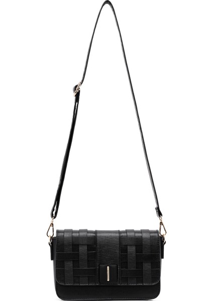 Kadın Siyah Uzun Askılı Örgü Çapraz Çanta 25ABD261529