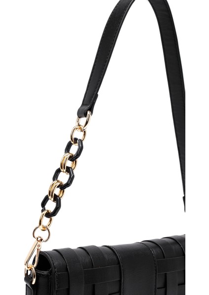 Kadın Siyah Uzun Askılı Örgü Çapraz Çanta 25ABD261529