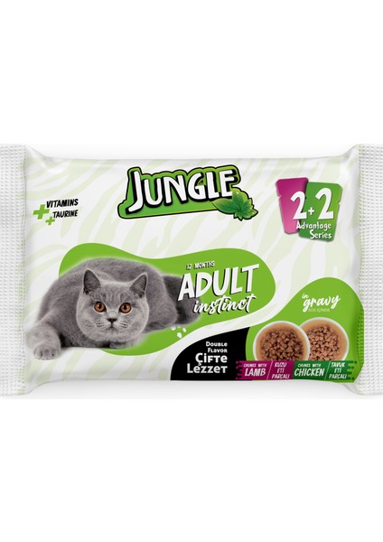 4*100 Gr. Çift Lezzet Pouch Yetişkin Kedi Kuzulu - Tavuklu