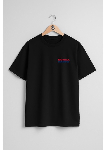 Oversize Honda Marine Cep ve Sırt Tasarımlı Unisex T-Shirt