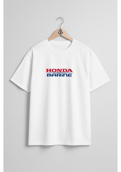 Oversize Honda Marine Göğüs ve Sırt Tasarımlı Unisex T-Shirt