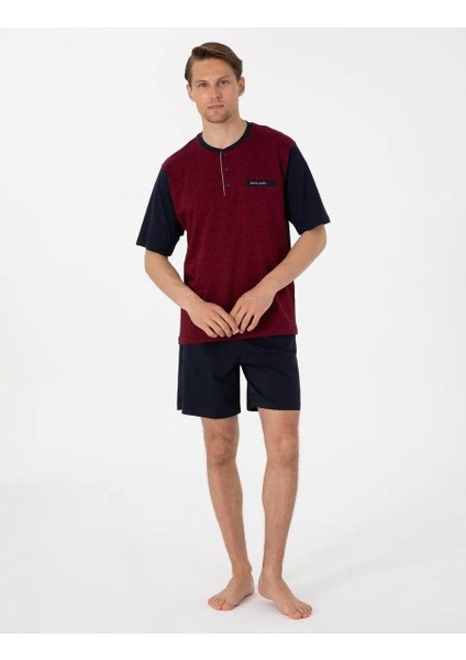 Erkek Kısa Kol 3'lü Şortlu Jakarlı Pijama Takım Kutulu Damat Çeyiz Set