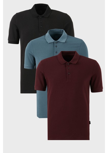 Pamuklu Regular Fit Düğmeli Polo Yaka 3'lü Paket T Shirt Erkek T Shirt 5902127S3