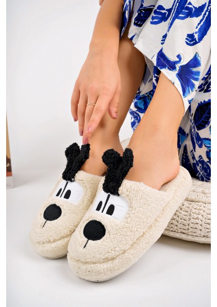 Yumuşak Peluş Köpek Figürlü Ev Terliği Peluş Ev Terliği Kadın Kışlık Terlik Yumuşak Ev Terliği Sıcak Tutan Ev Terliği