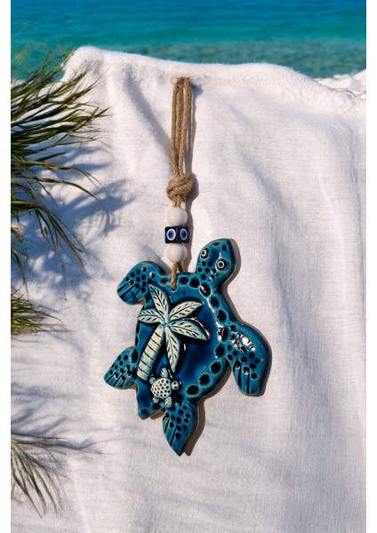 Mavi Seramik Kaplumbağa Dekoratif Süs Eşyası 18X19 cm