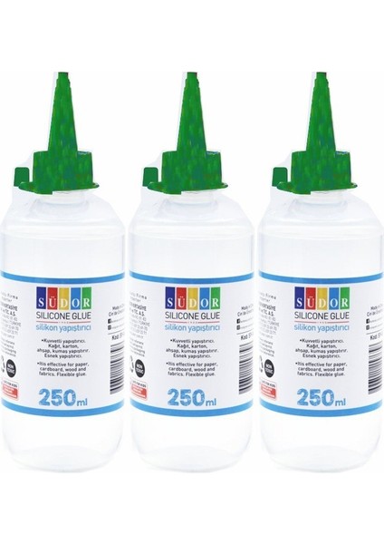 Sıvı Silikon 250 ml 3 Adet Südor Sıvı Silikon Yapıştırıcı Şeffaf Esnek Yapıştırıcı