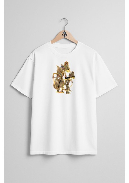 Oversize Java Wayang Gölge Oyun Ramayana Göğüs Tasarımlı Unisex T-Shirt