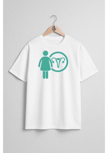 Oversize Prevent Cancer, Blue Göğüs Tasarımlı Unisex T-Shirt