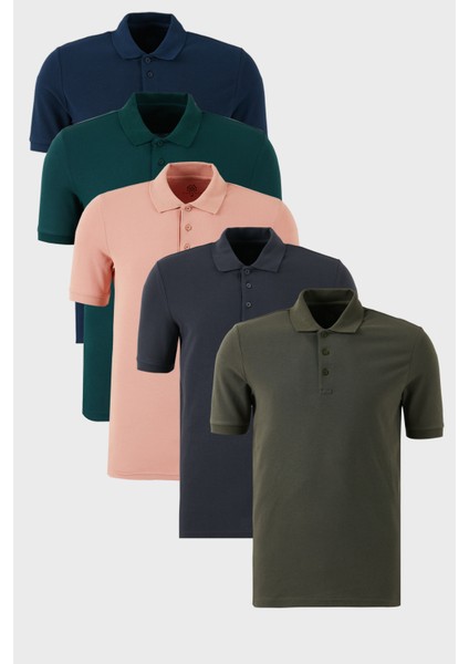 Pamuklu Regular Fit Düğmeli Polo Yaka 5'li Paket T Shirt Erkek T Shirt 5902127S5
