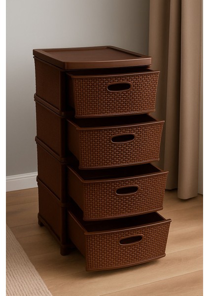 Kahverengi Büyük Boy Çok Katlı Plastik Komidin ve Sebzelik Seti